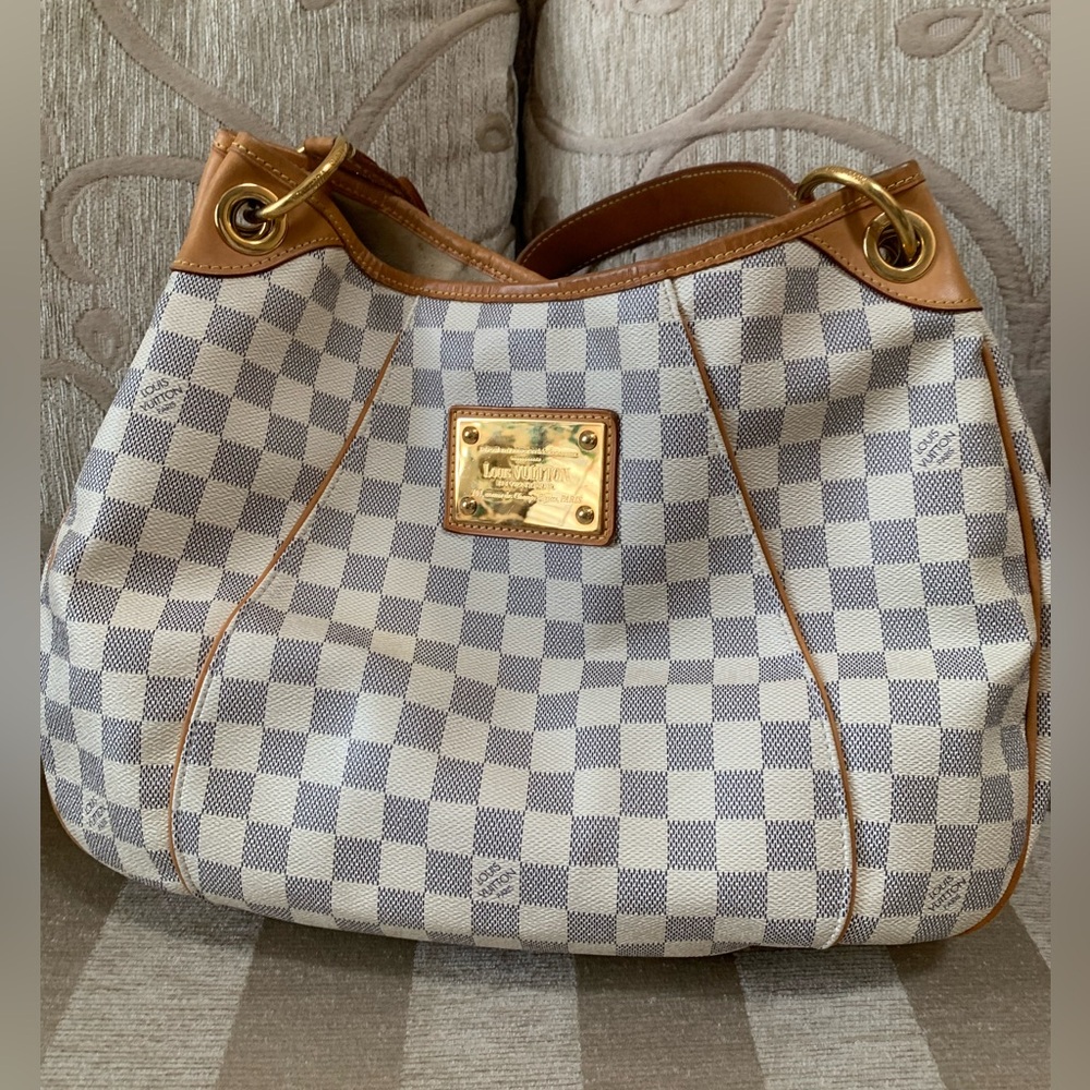 Louis Vuitton damier azur Checkered Shoulder Bag with Tan Accents